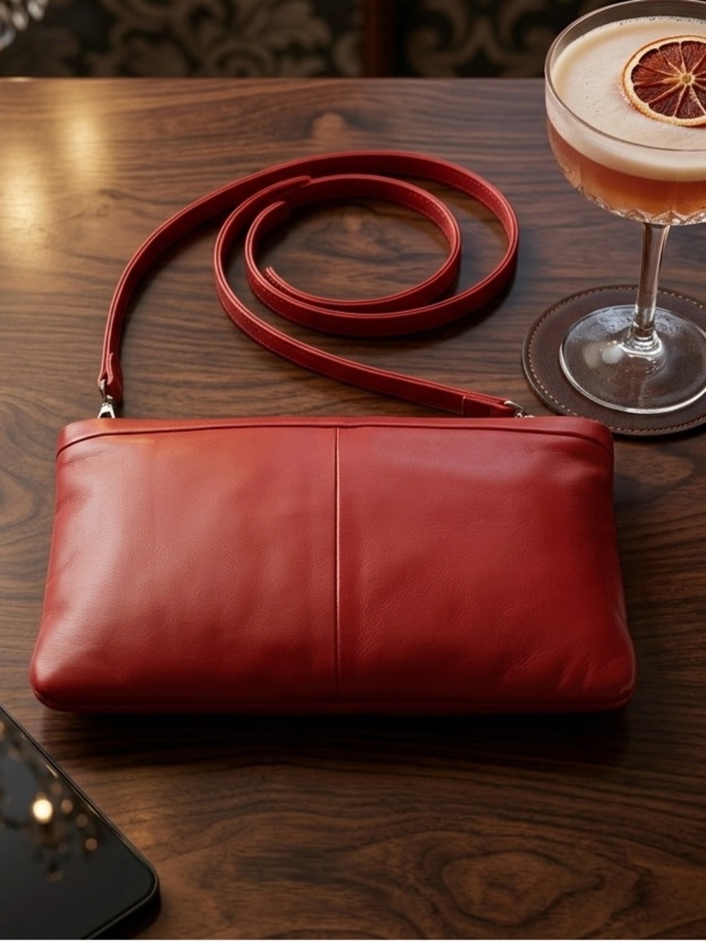 Classic Red Leather Crossbody Bag